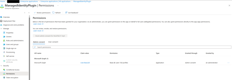 Enterprise Applications Permissions view