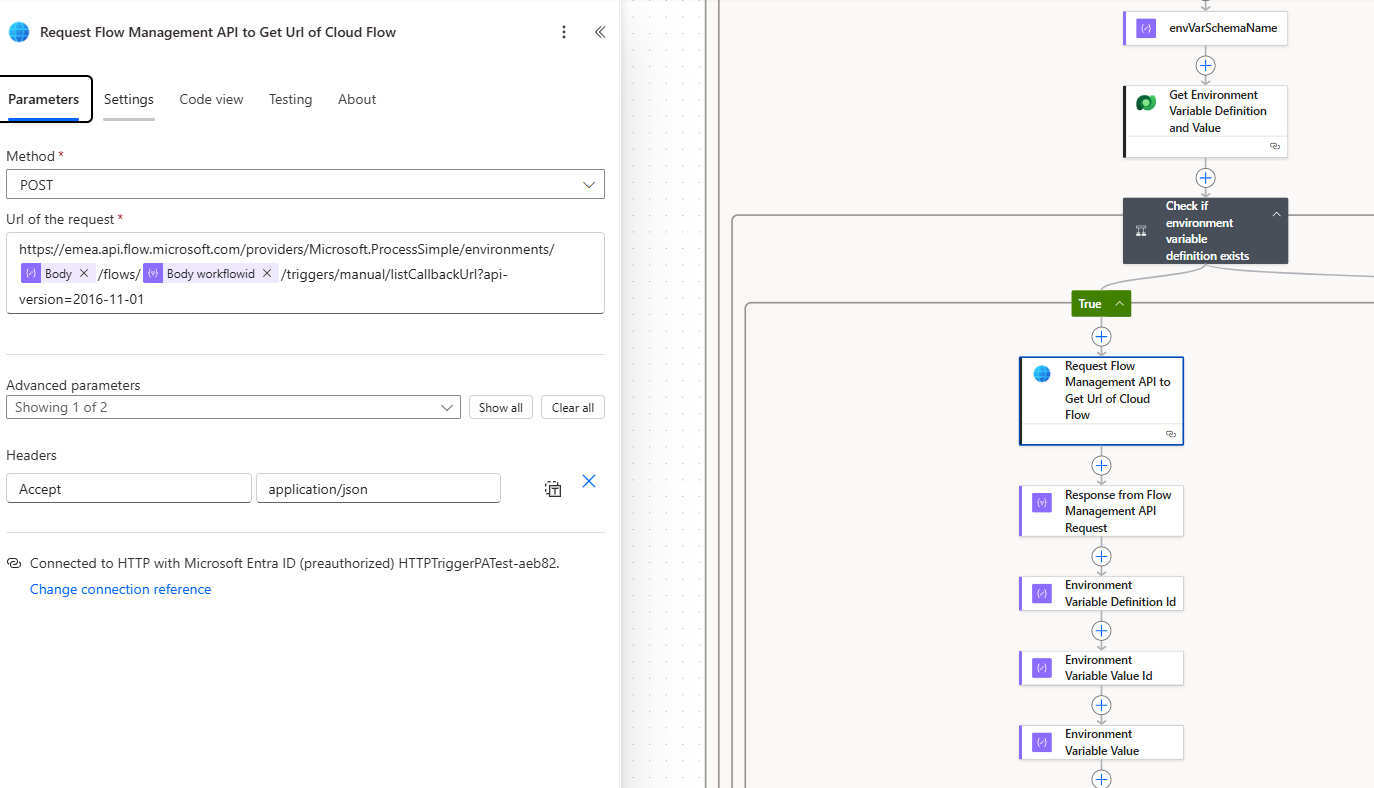 Request Flow Management API to Get Url of Cloud Flow — POST to listCallbackUrl endpoint